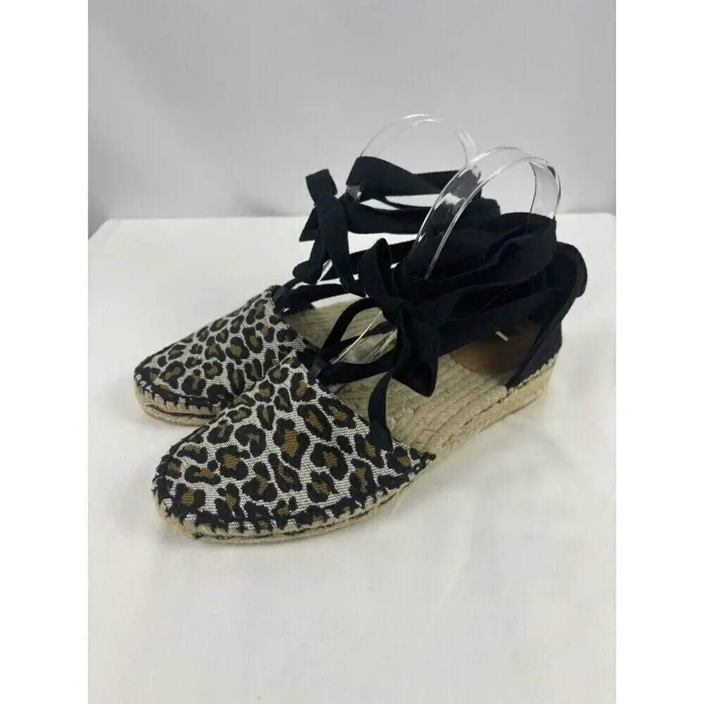 Castener Espadrilles Black Animal Leopard Print 39 Ankle Tie